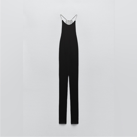 New ! Zara M/L rhinestone strappy ribbed stretchy jumpsuit. - Picture 4 of 16